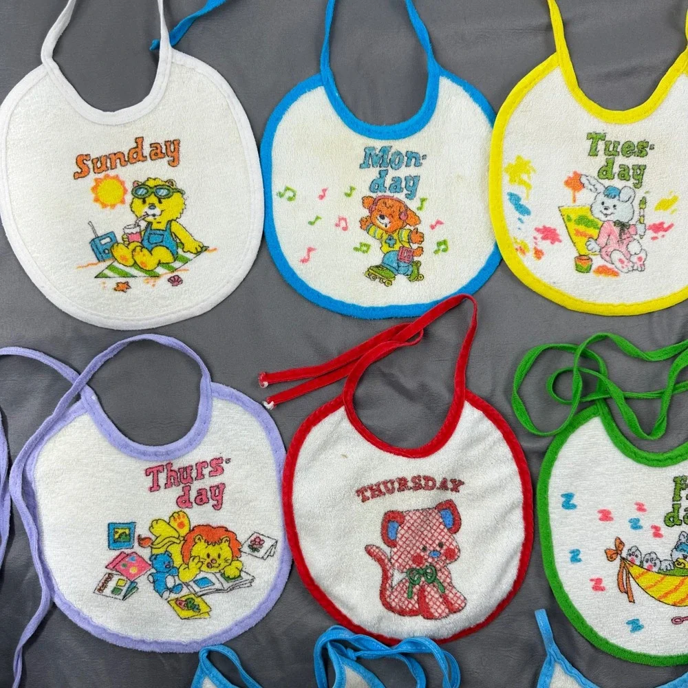 Vintage day of the‎ week baby bibs. 10 total